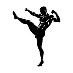 a man in a fighting stance and a martial artist in mid-jump vector silhouette