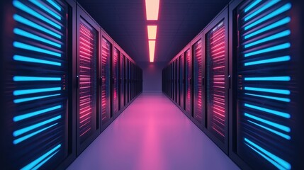 Fototapeta premium Illuminated Server Room: Digital Transformation Backbone Concept with Copy Space