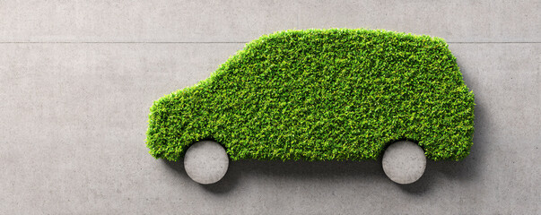 Eco-friendly vehicle design made from green grass, symbolizing sustainability and nature in automotive industry.