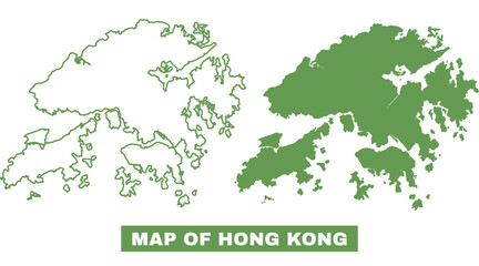 Simple Hong Kong Outline flat map style vector illustration set