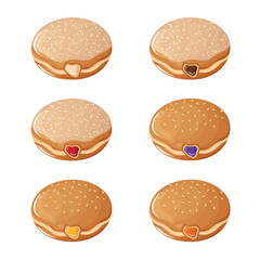 Set of various filled doughnut illustration icons