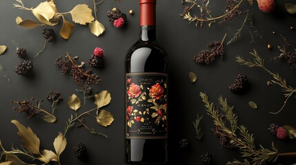 Personalized wine bottle with custom label, detailed wine packaging, 3D illustration