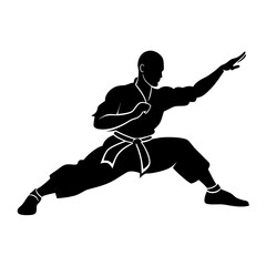 Male martial arts kung fu man standing posing vector silhouette, isolated white background