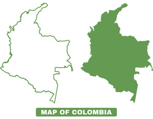 Simple Colombia Outline flat map style vector illustration set