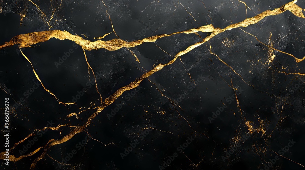 Poster Black Marble with Golden Veins