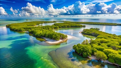 In the Gulf of Mexico, a peaceful peninsula stretches out, with mangroves giving way to sandy shores and