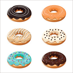 Set of various glazed doughnut illustration icons