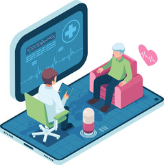 Isometric Doctor Examining Patient via Telemedicine