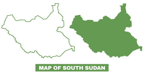 Simple South Sudan Outline flat map style vector illustration set