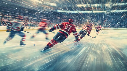 Blurred Motion of Ice Hockey Players During a Game