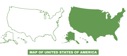 Simple United States Of America Outline flat map style vector illustration set