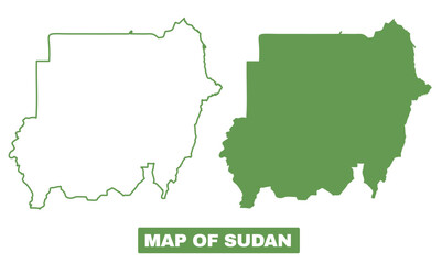 Simple Sudan Outline flat map style vector illustration set
