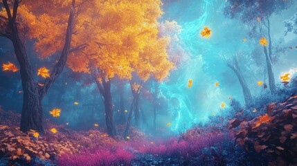 autumn forest in the morning