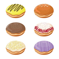 Set of various glazed doughnut illustration icons