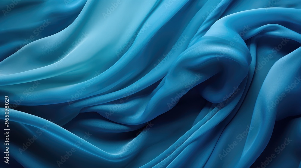Poster a beautiful abstract background of flowing blue fabric. the soft, smooth texture and elegant curves 