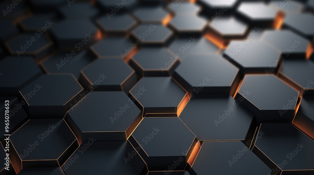 Poster a close-up of a black honeycomb pattern with glowing orange edges, creating a futuristic and abstrac