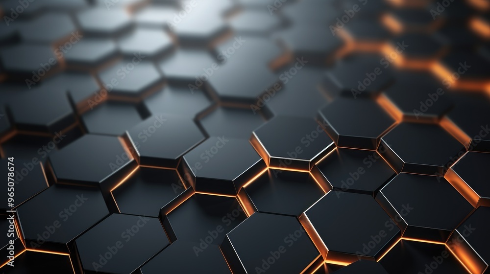 Poster a close-up of a black honeycomb pattern with glowing orange edges. the abstract design creates a mod