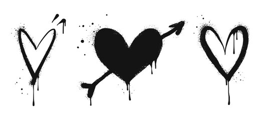 Spray painted graffiti heart sign in black over white. Love heart drip symbol. isolated on white background. vector illustration