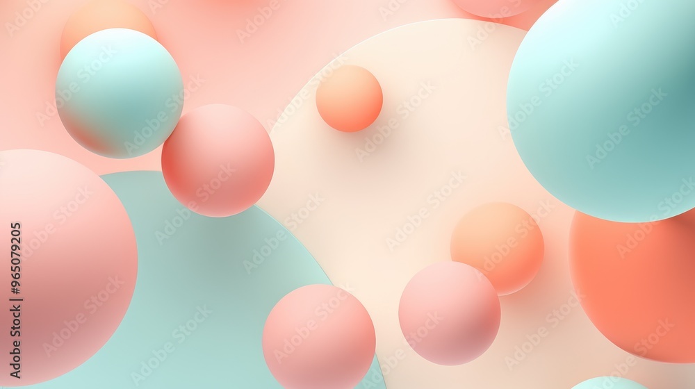Poster a colorful abstract background with pastel spheres and soft curves. the colors are calming and creat