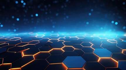Obraz premium A futuristic abstract background with a honeycomb pattern. The hexagons are glowing with a warm orange light, creating a sense of depth and energy.