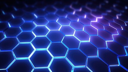 A futuristic abstract background with glowing blue hexagons. The image is perfect for use in technology, science, and design projects.