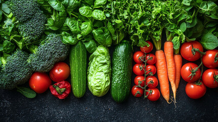 Fresh, colorful vegetables on a dark background.