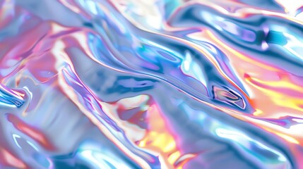 Fototapeta premium An abstract, flowing, iridescent background in shades of blue, purple, pink, and yellow.