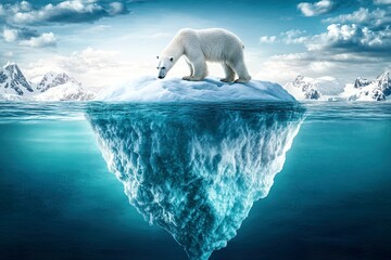 Naklejka premium Polar bear on an iceberg in a serene landscape.