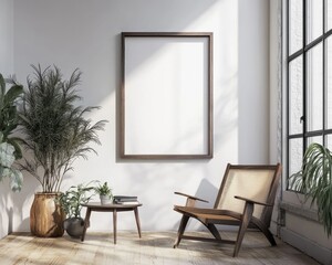 Modern Interior Design with Artistic 3D Poster Frame in Creative Studio Ambiance