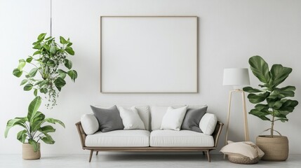 Modern Interior Design with Stylish Furniture and Plants. 3D Render Concept