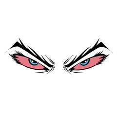 Cartoon angry expression eye design on a white background. Perfect for stickers, tattoos, icons, stamps