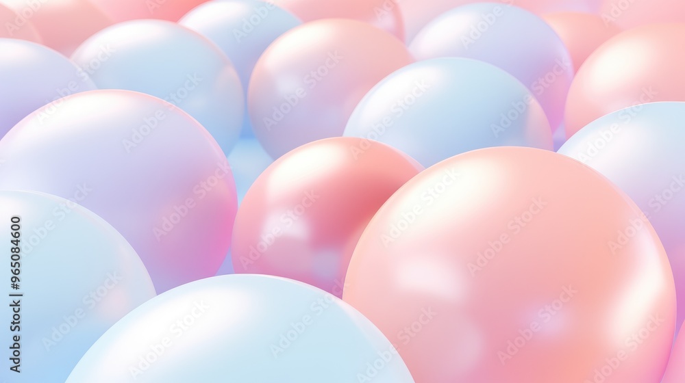 Poster a soft and dreamy background with pastel pink and blue spheres. the spheres are arranged in a random