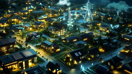A futuristic smart grid that adapts energy usage based on real-time data from homes and businesses