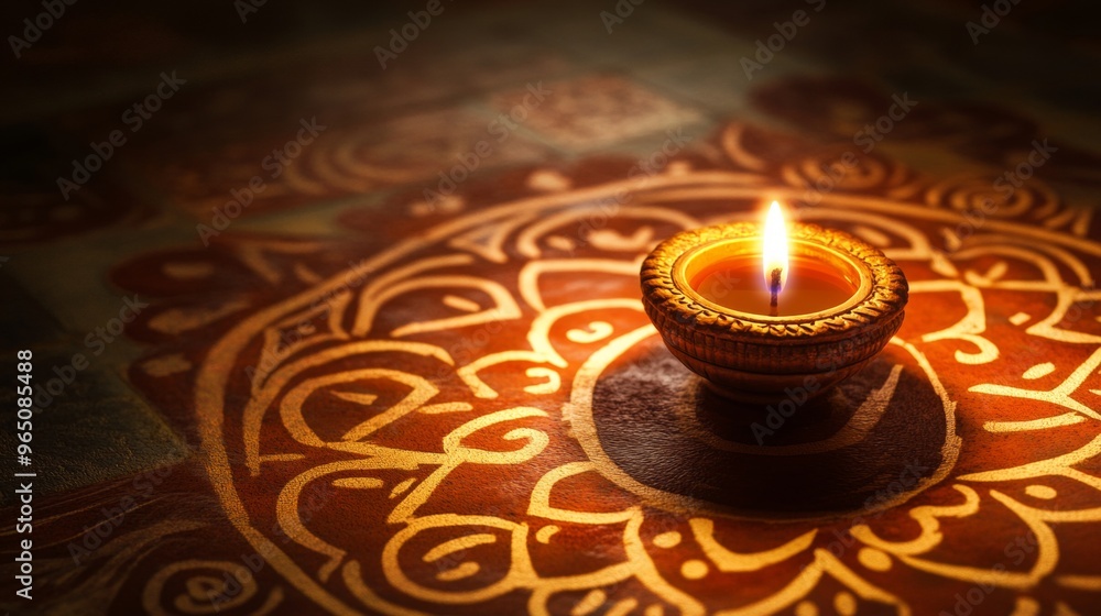 Wall mural diwali diya oil lamps holiday background. creating a festive and decorative composition.