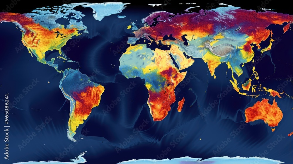 Poster a vibrant and abstract world map with a colorful palette. the continents are outlined in bold colors