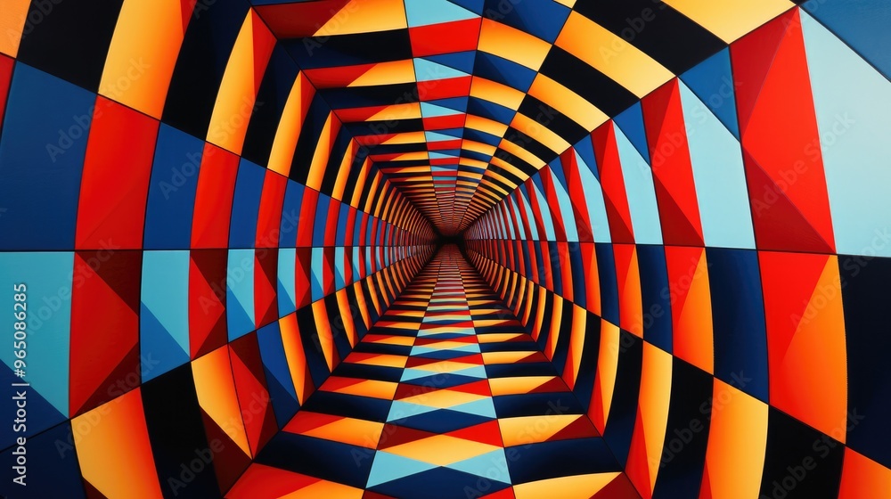 Poster a vibrant and colorful abstract pattern of geometric shapes creates a mesmerizing optical illusion.
