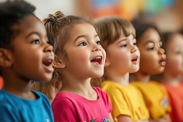 Diverse Group of Children Looking Up in Wonder