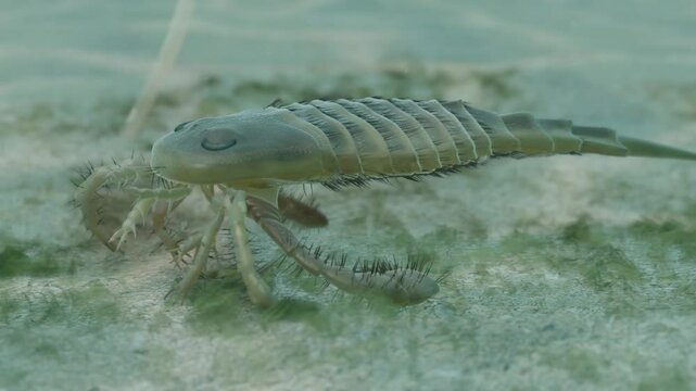 An animation of prehistoric Eurypterus (Sea Scorpion) and Trilobites on a Silurian Period seafloor 418 million years ago. Eurypterids are extinct arthropods related to spiders.
