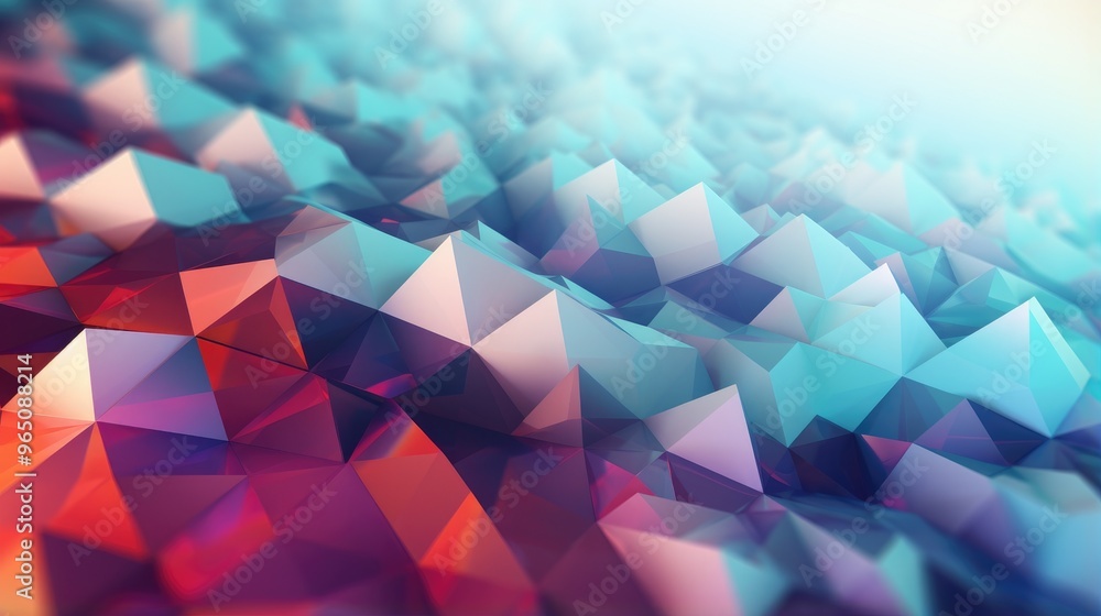 Poster abstract geometric background with a vibrant color palette of blue, red, and purple. the triangles c