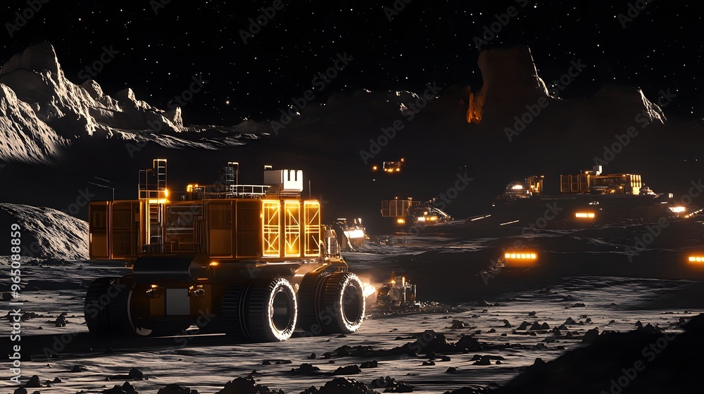 Wall mural a futuristic mining operation on the moon extracting rare minerals for space colonization