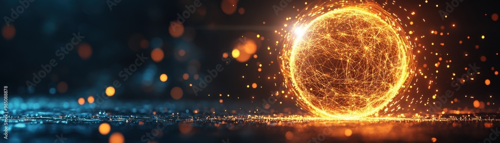 Poster a vibrant glowing orb surrounded by shimmering particles creates a mesmerizing visual effect of ener