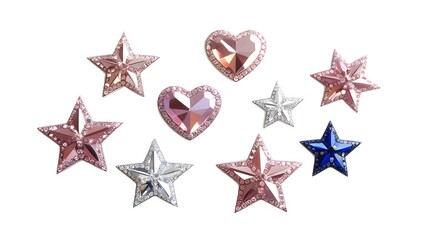 Obraz premium star and heart jewels sticker set isolated on white background.