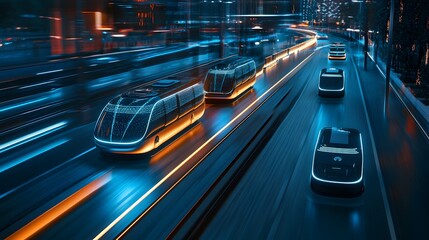 Fototapeta premium A high-tech AI-powered transportation system where electric vehicles operate autonomously