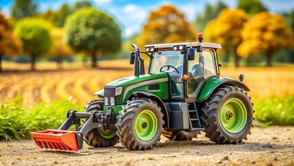 Obraz premium The miniature tractor features intricate details, including a functioning front loader and removable forks, allowing
