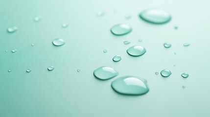 Water drops on a light blue surface.