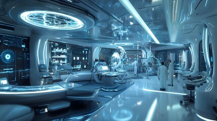 Obraz premium A futuristic laboratory where advanced biotechnology is developed for human health and longevity