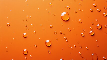 Water droplets on a bright orange background.