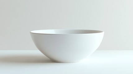 A white ceramic bowl on a white surface with a white background.