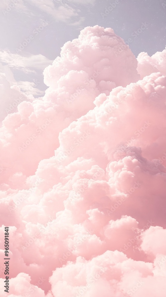Aufkleber pink fluffy clouds in a bright sky, dreamlike scenery. abstract serenity and imagination concept