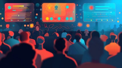 Visualize a dynamic interface where real-time data influences digital polls and quizzes during live events, AI Generative